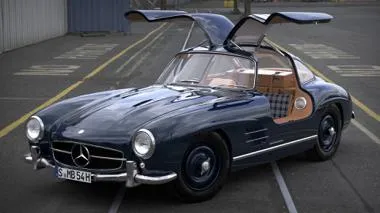 3D Modell eines älteren, blauen Mercedes Benz, erstellt von einem ehemaligen Schüler der Academy